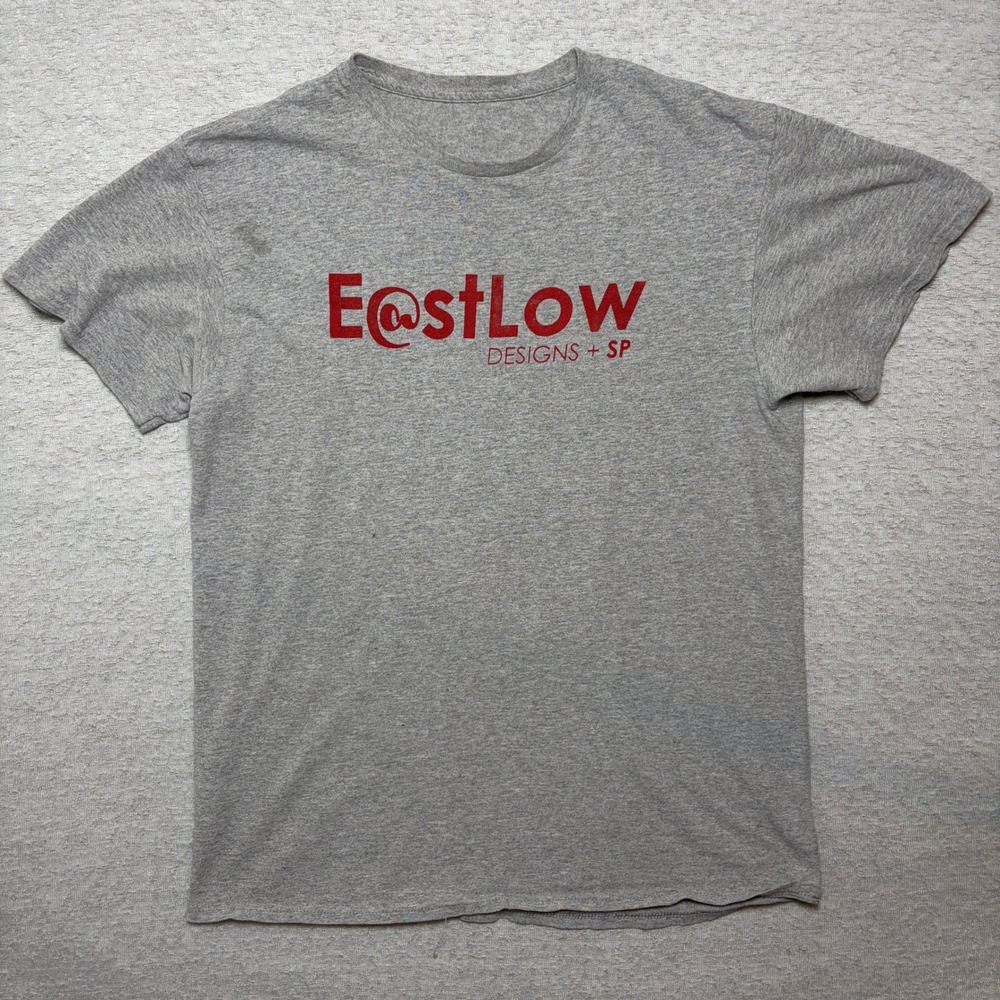 EastLow Designs Mens T-Shirt Large Gray Red Logo Graphic Short Sleeve Tee